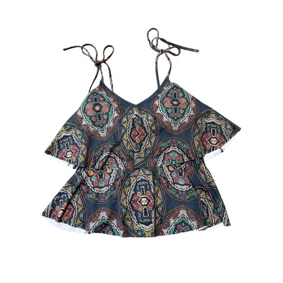 Johnny Was Spezia Moasic Tie shoulder Tiered  Women's Tank swim size Medium - Picture 2 of 7